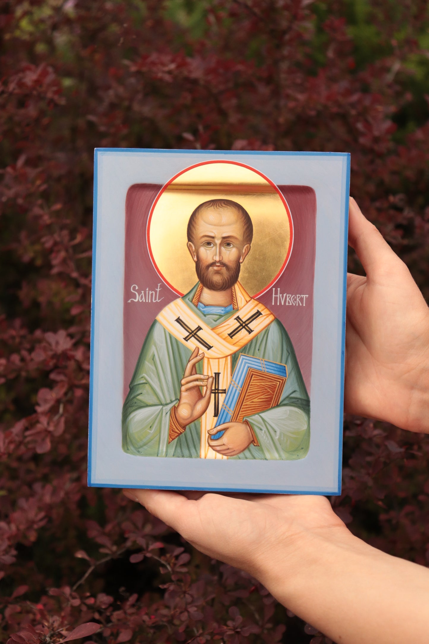 Hand-painted icon of Saint Hubert