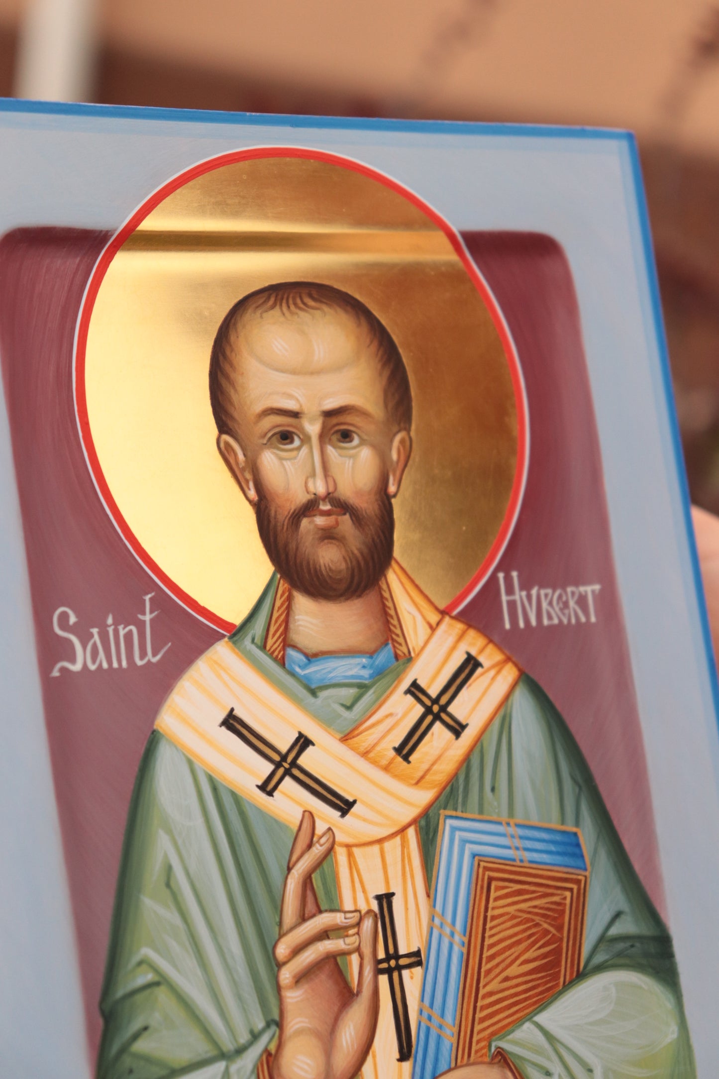 Hand-painted icon of Saint Hubert