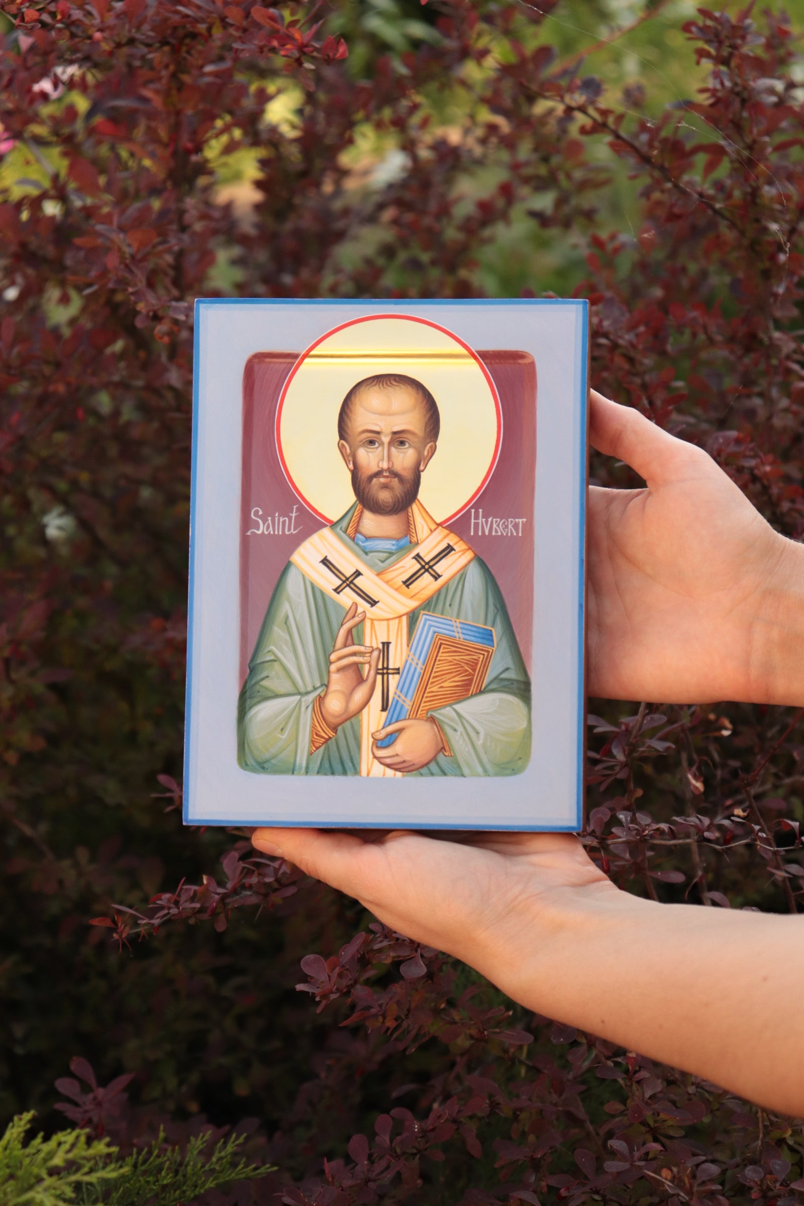 Hand-painted icon of Saint Hubert