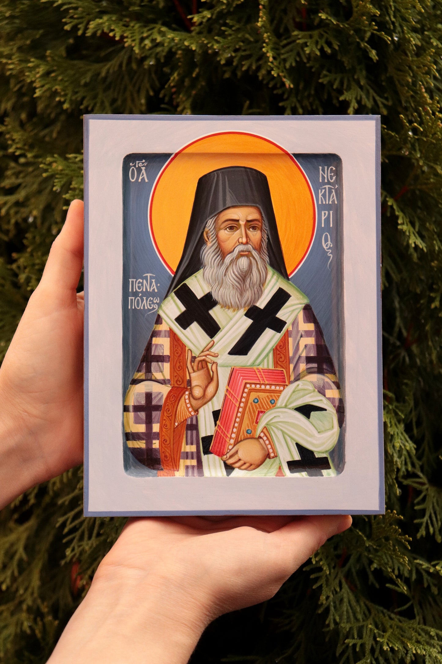 Hand-painted icon of Saint Nektarios