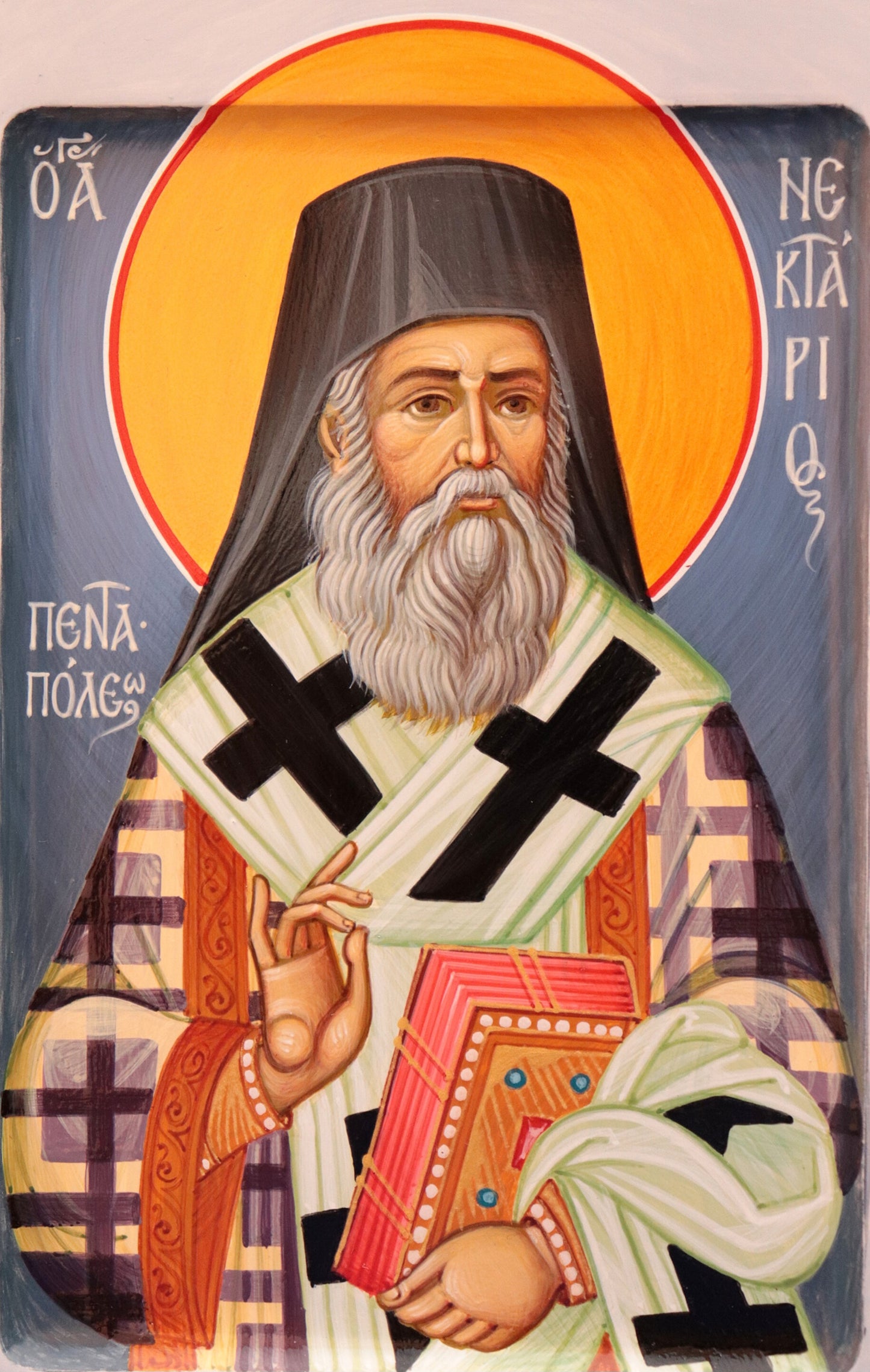 Hand-painted icon of Saint Nektarios