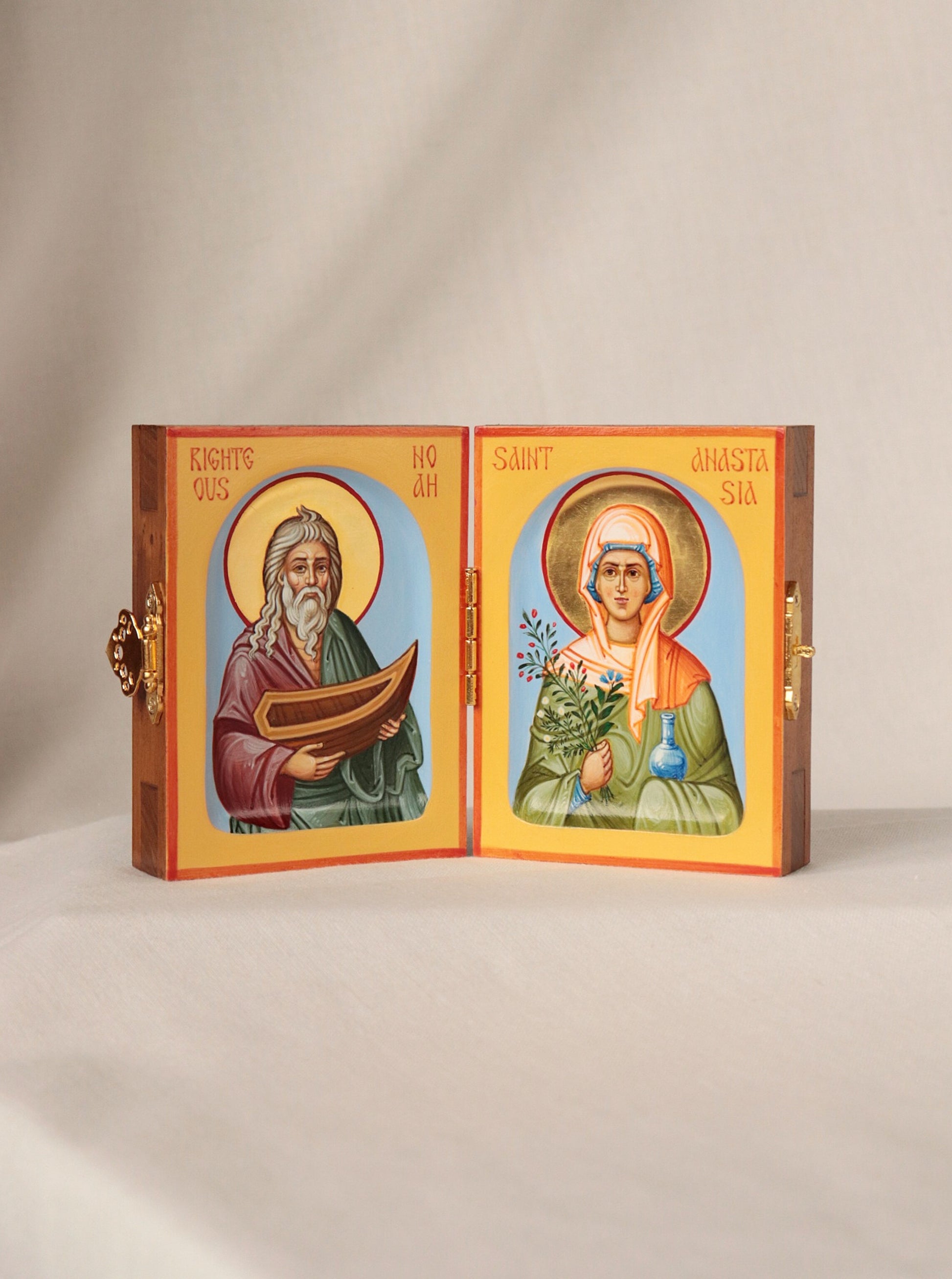 Hand-painted Folding Icon of St. Righteous Noah and St. Anastasia