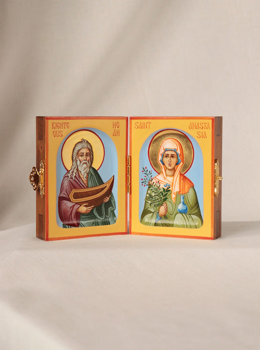 Hand-painted Folding Icon of St. Righteous Noah and St. Anastasia