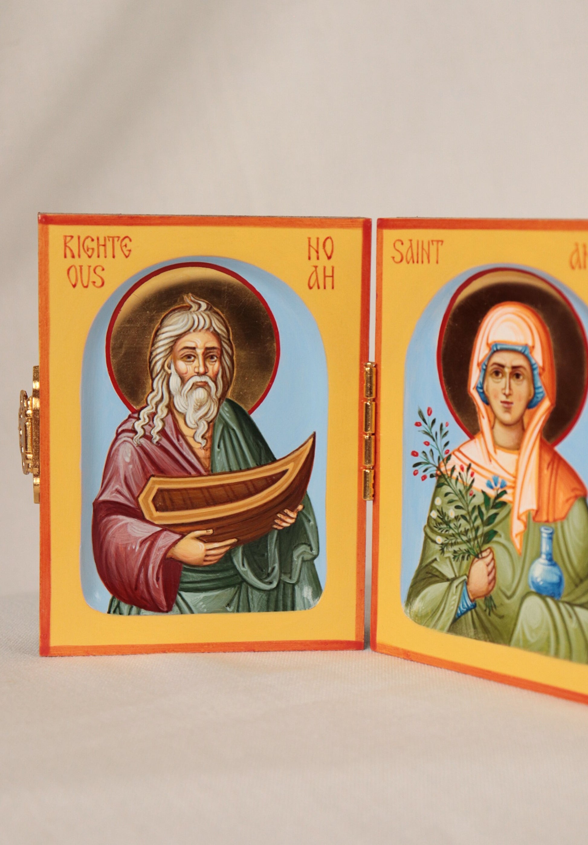 Hand-painted Folding Icon of St. Righteous Noah and St. Anastasia