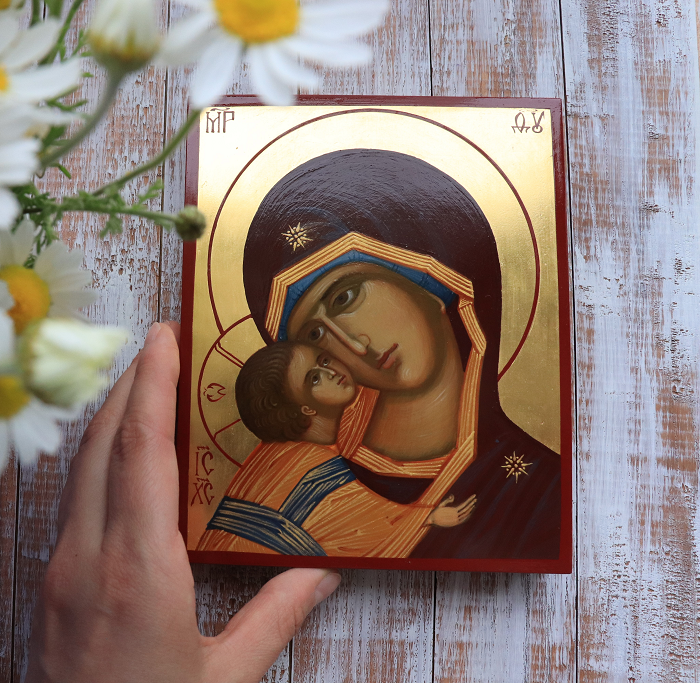 Hand-Painted icon of the Mother of God of Vladimir